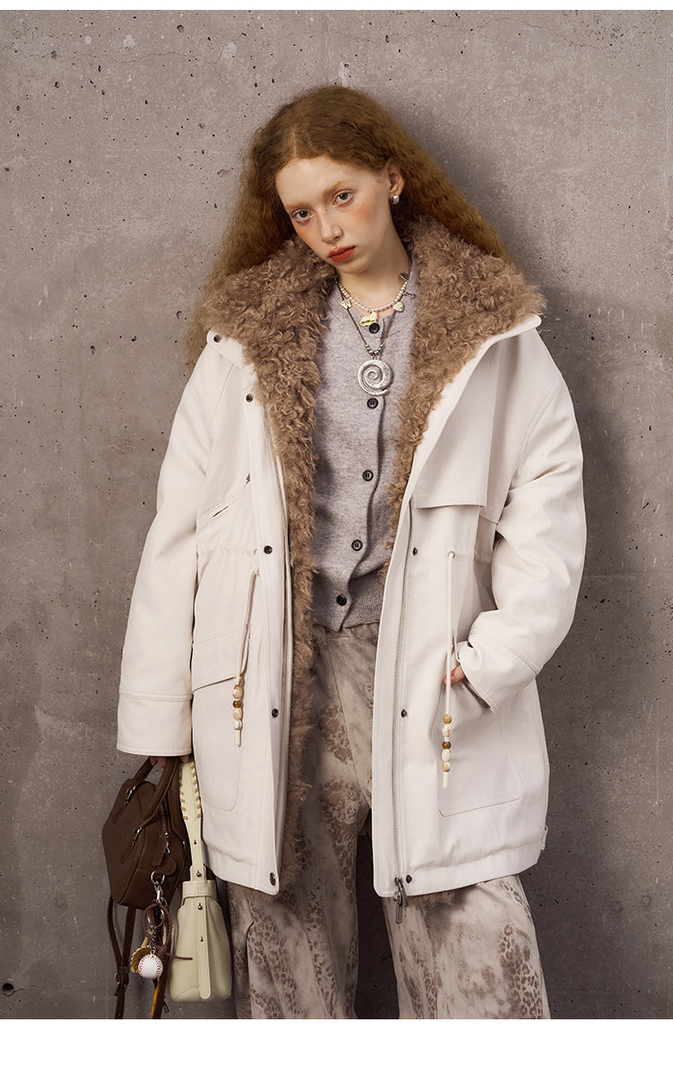 Cotton Blend Faux Fur Trim Quilted Lined Coat