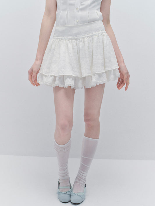 Breathable Layered Short Skirt With Lace Detail