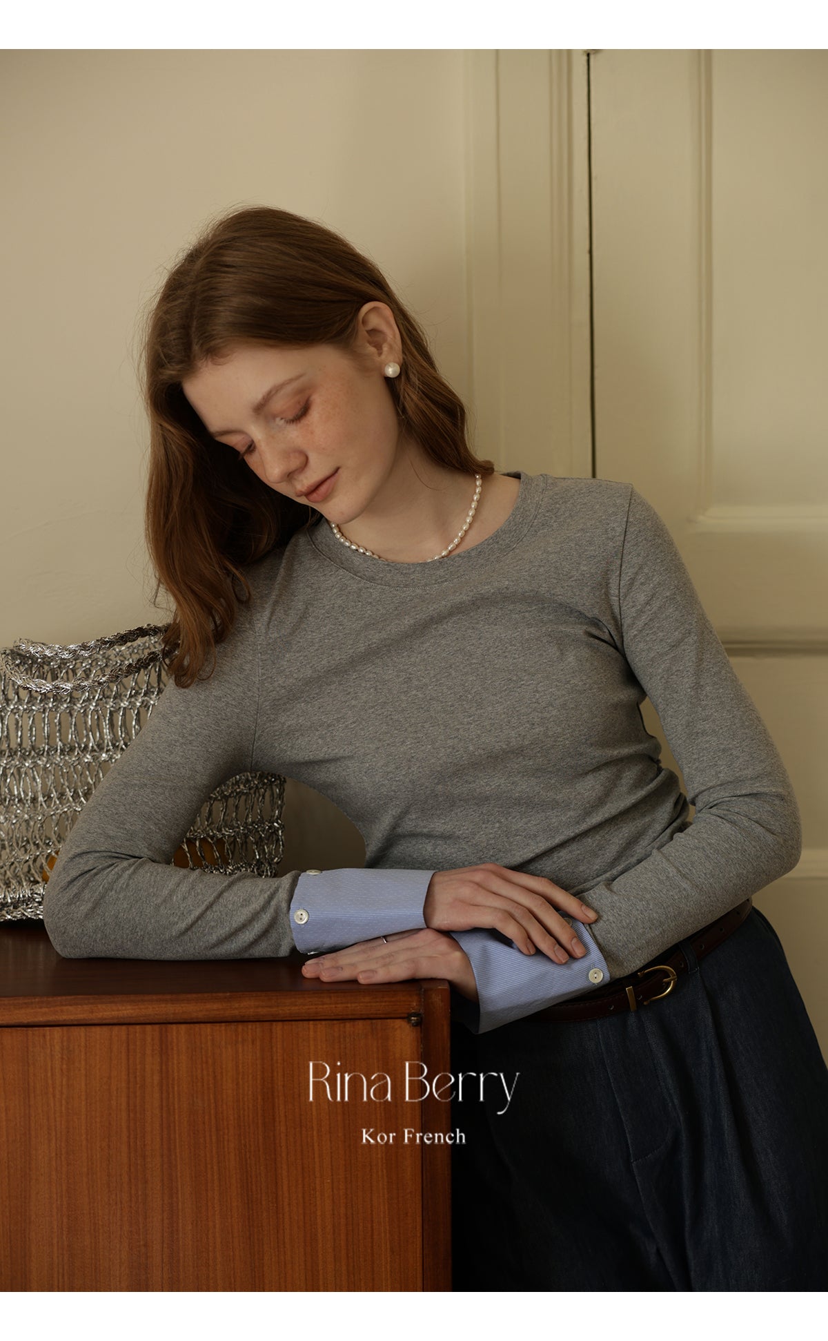 Slim Fit Ruched Top With Mixed Fabric Cuffs