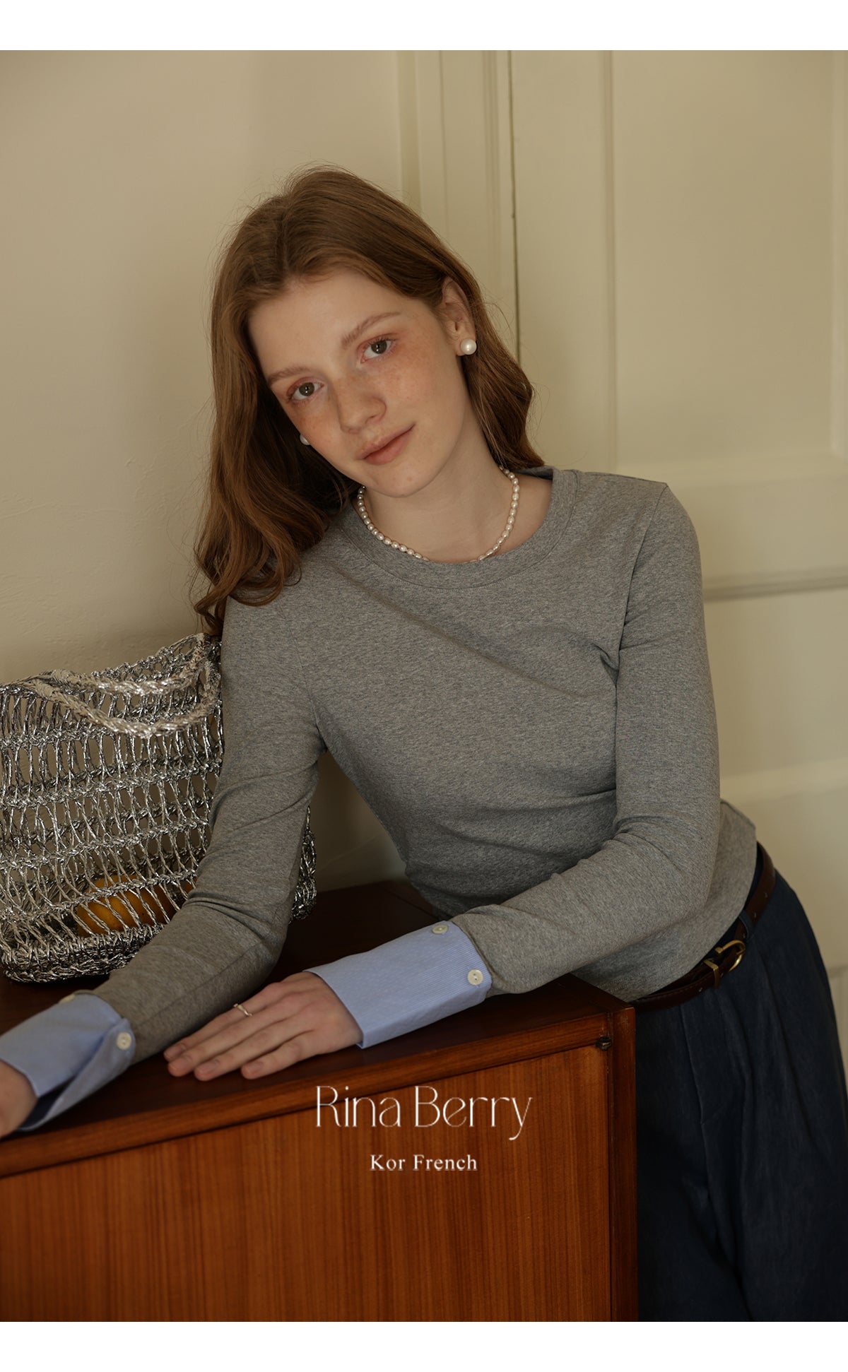 Slim Fit Ruched Top With Mixed Fabric Cuffs