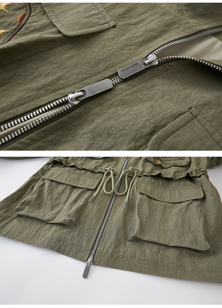 Windbreaker Jacket With Mushroom & Swallow Patches