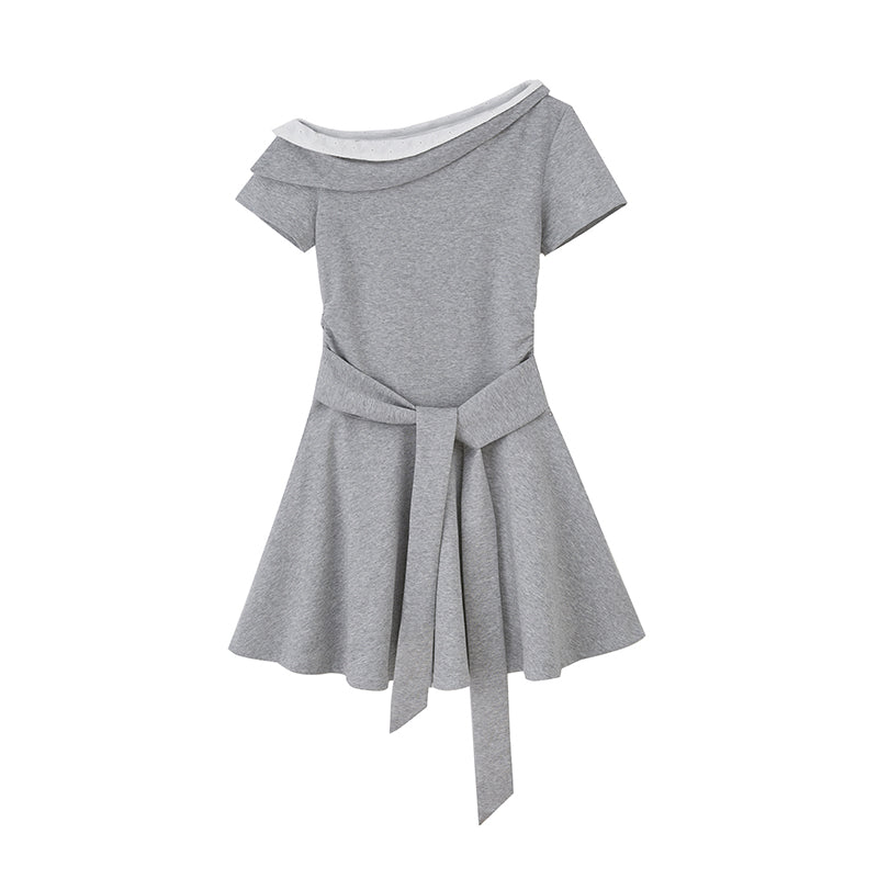 Double Collar One-Shoulder Asymmetrical Dress