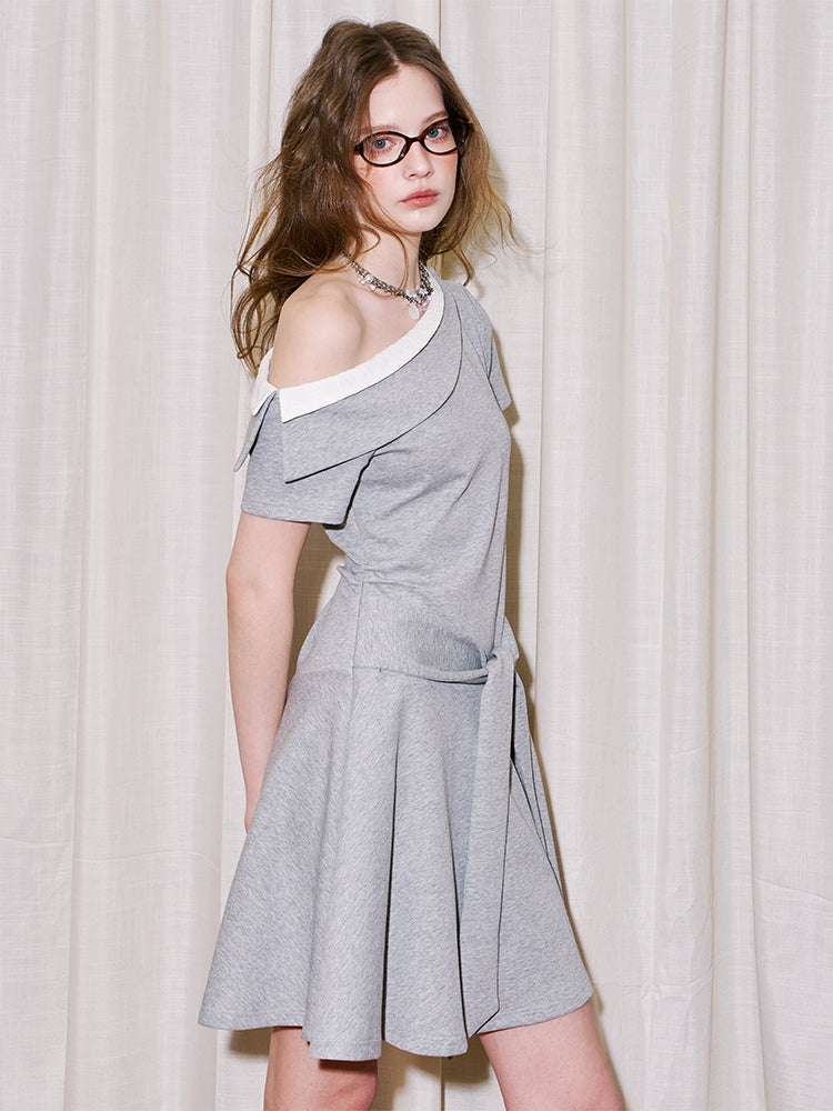 Double Collar One-Shoulder Asymmetrical Dress