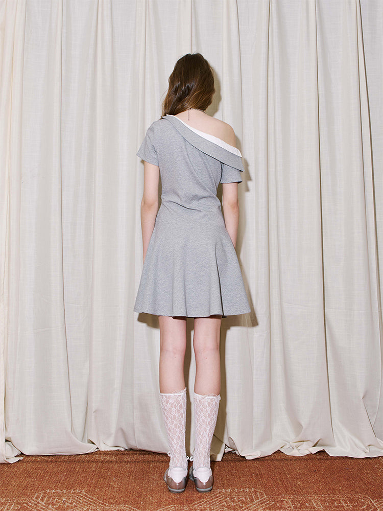 Double Collar One-Shoulder Asymmetrical Dress