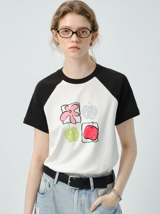 Graphic Printed T-Shirt With Contrast Raglan Sleeves