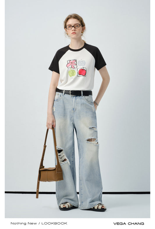 Graphic Printed T-Shirt With Contrast Raglan Sleeves