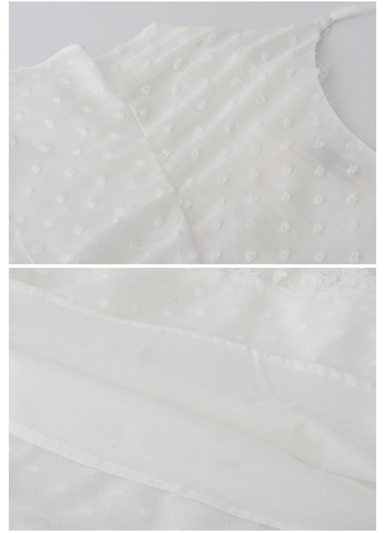Dot-Textured Asymmetric Lace Cami Dress