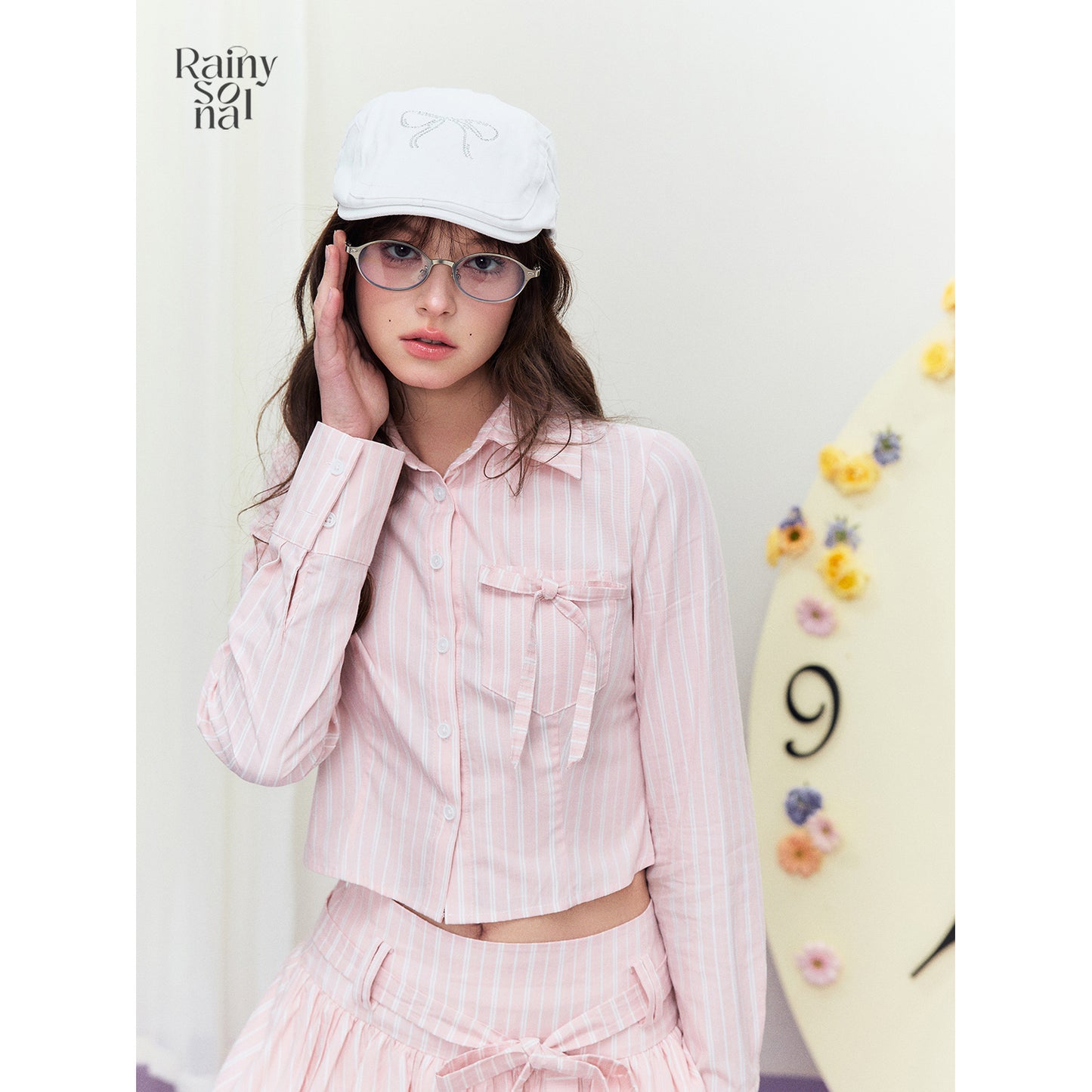 Striped Cropped Shirt & Belted Bubble Skirt