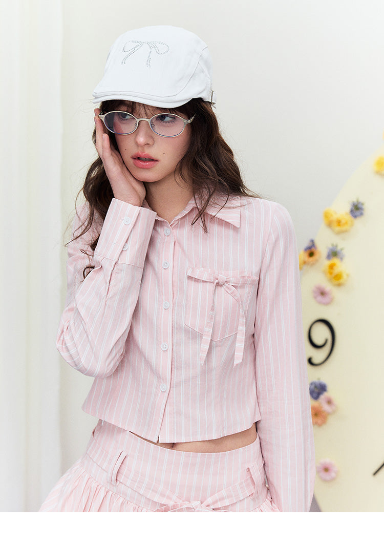 Striped Cropped Shirt & Belted Bubble Skirt