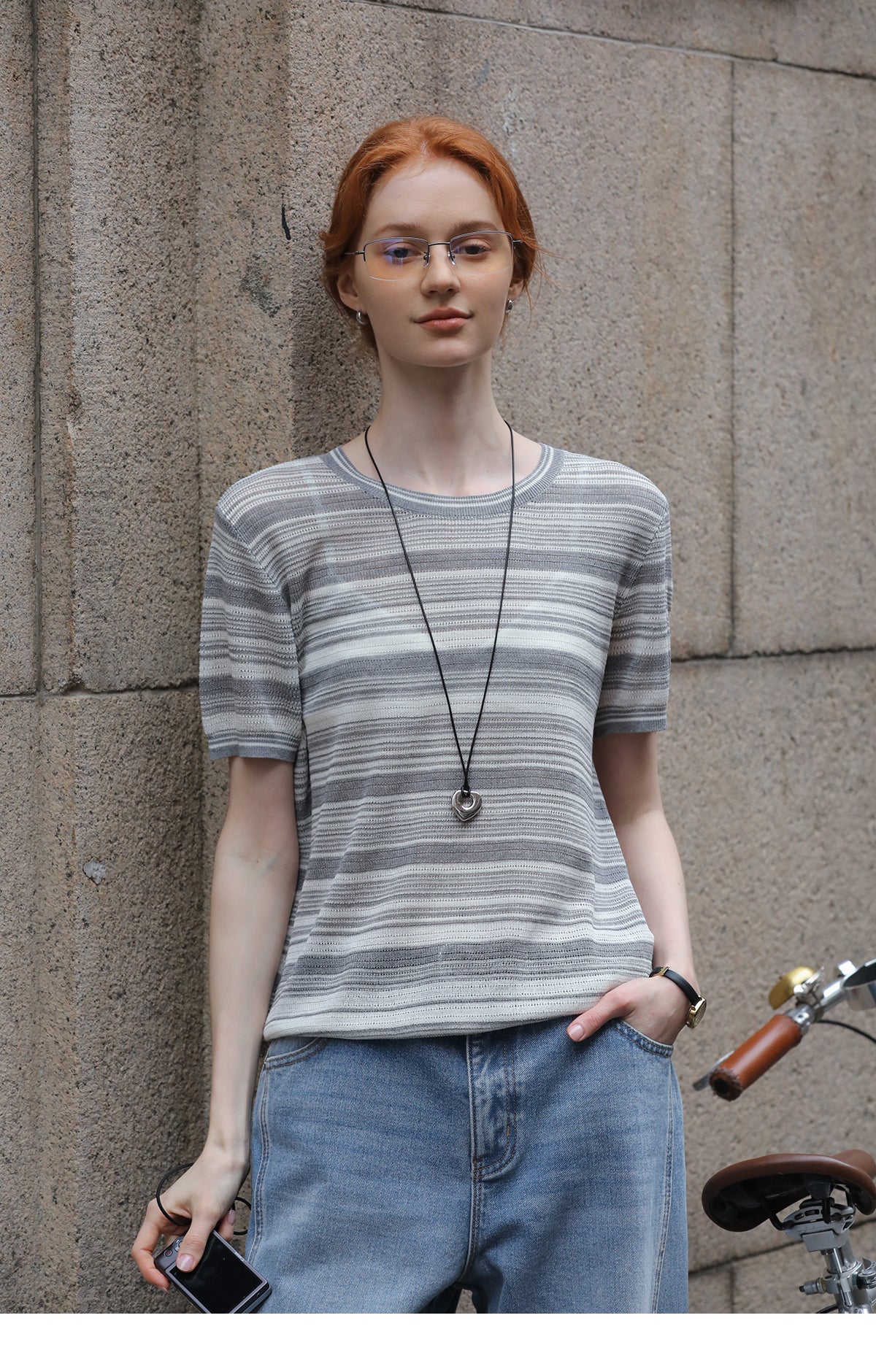Short-Sleeve Striped Knit Top