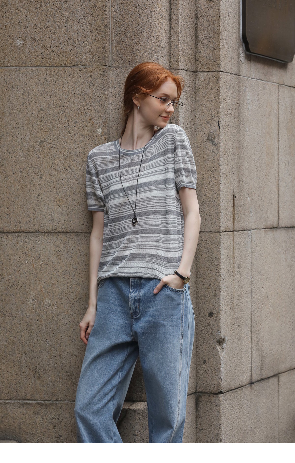 Short-Sleeve Striped Knit Top