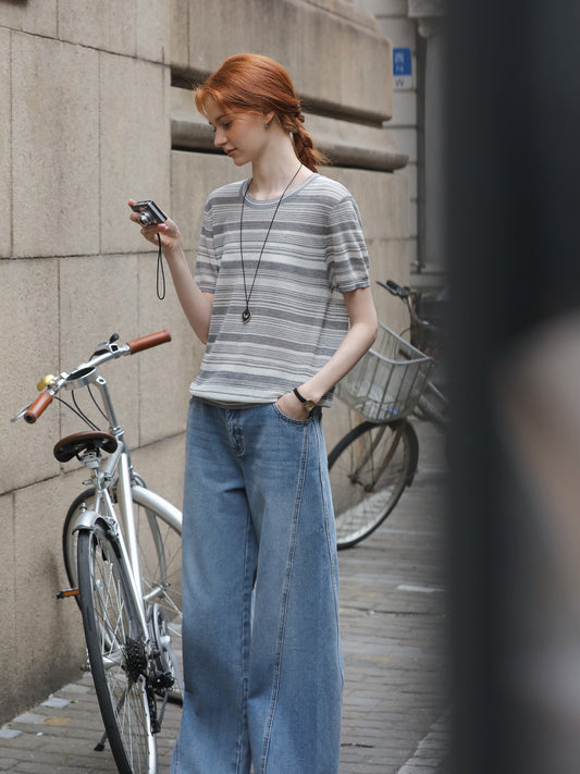 Short-Sleeve Striped Knit Top