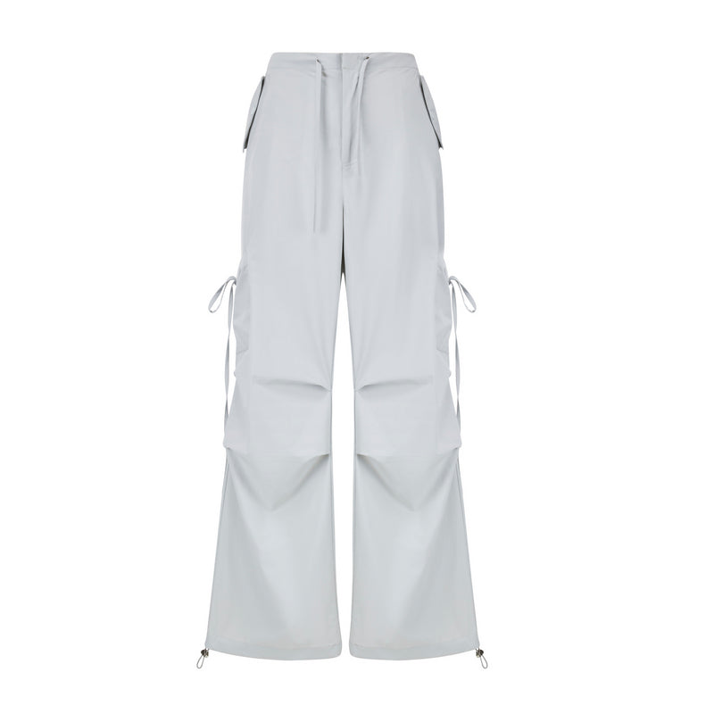 Wide-Leg Nylon Cargo Pants With Utility Pockets