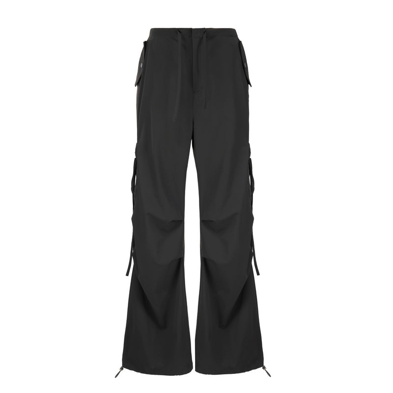 Wide-Leg Nylon Cargo Pants With Utility Pockets