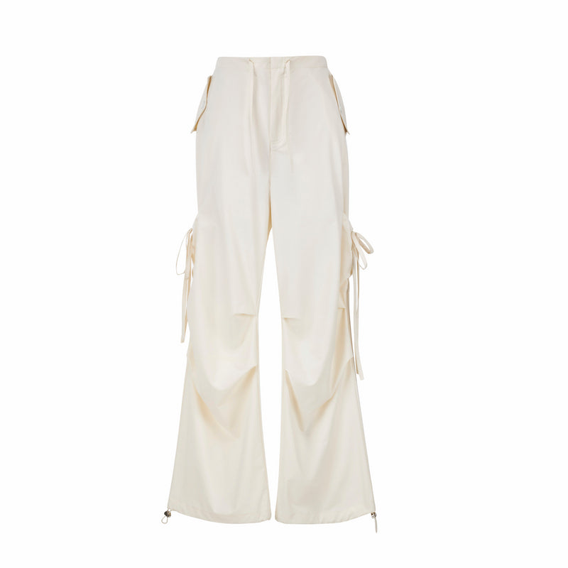 Wide-Leg Nylon Cargo Pants With Utility Pockets