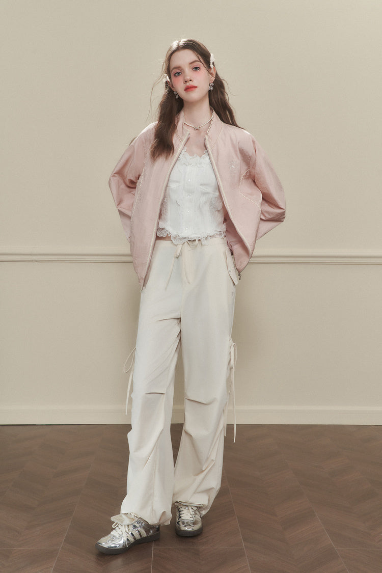 Wide-Leg Nylon Cargo Pants With Utility Pockets
