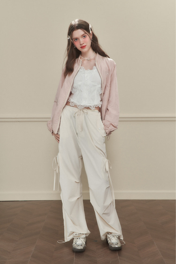 Wide-Leg Nylon Cargo Pants With Utility Pockets