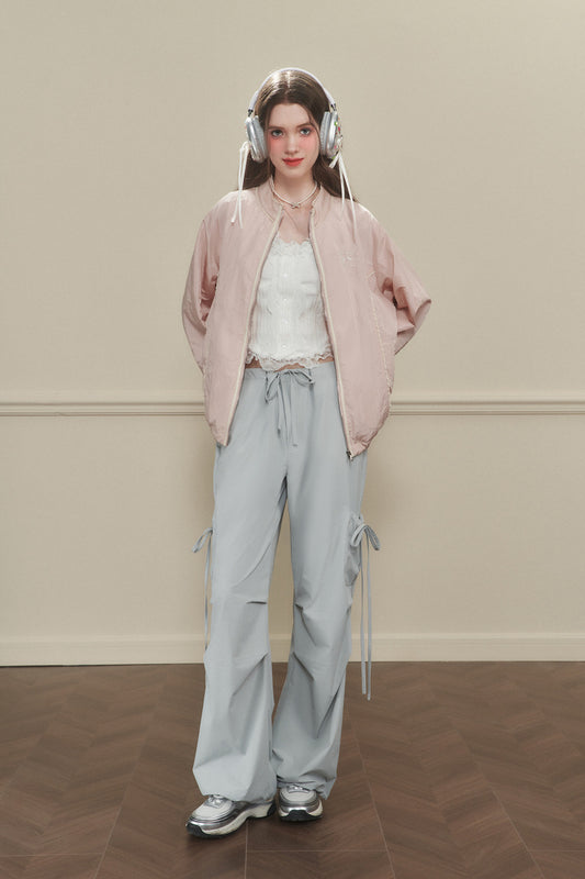 Wide-Leg Nylon Cargo Pants With Utility Pockets