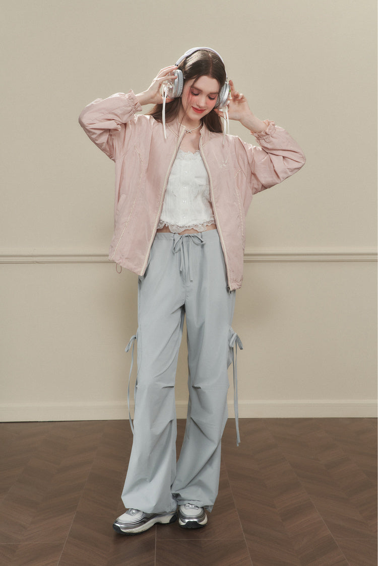 Wide-Leg Nylon Cargo Pants With Utility Pockets