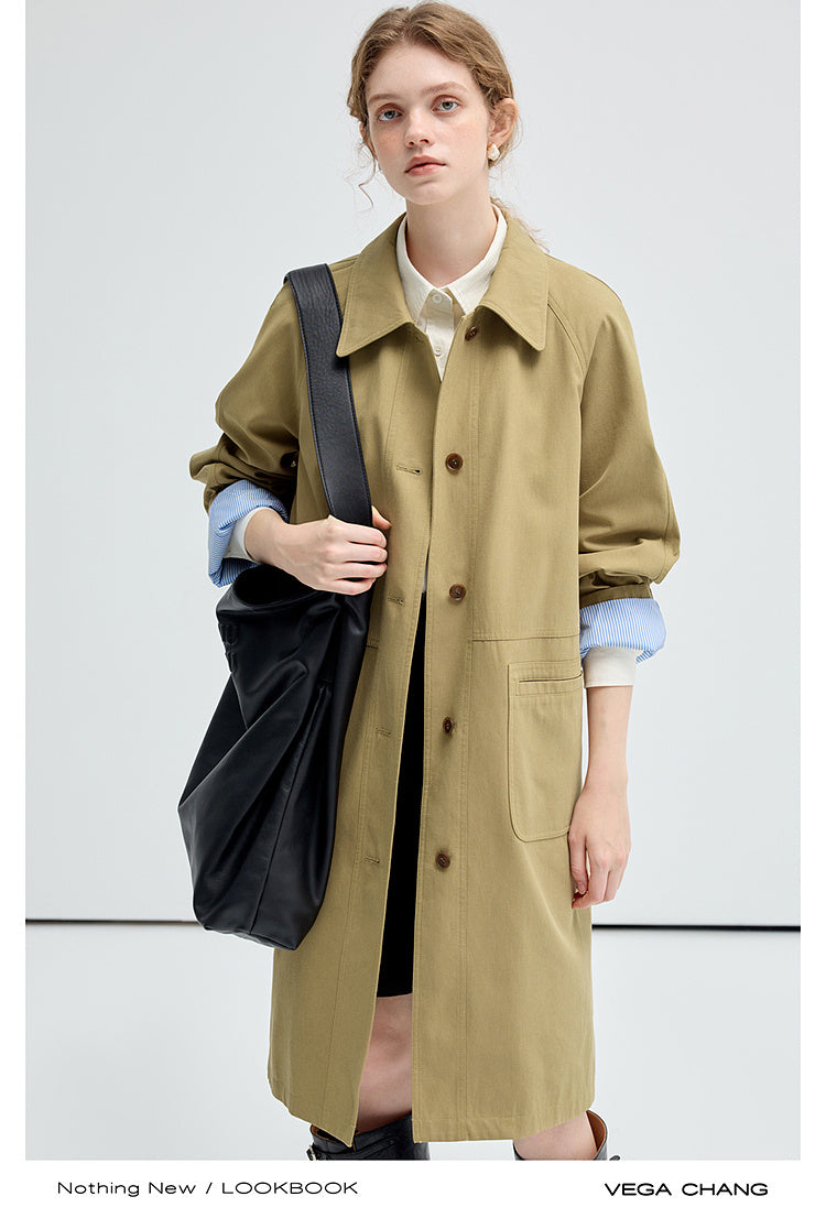 Minimalistic Cotton Blend Twill Raglan Coat