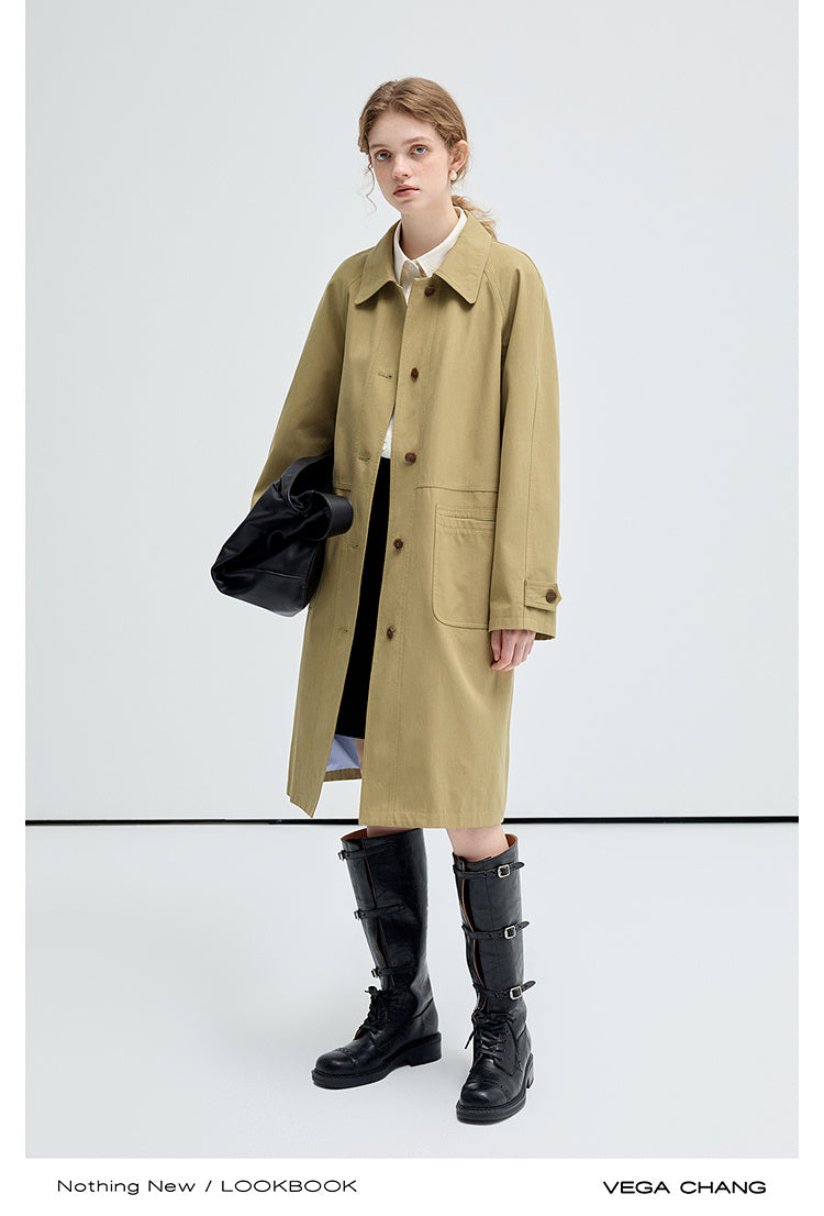 Minimalistic Cotton Blend Twill Raglan Coat