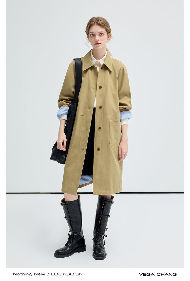 Minimalistic Cotton Blend Twill Raglan Coat