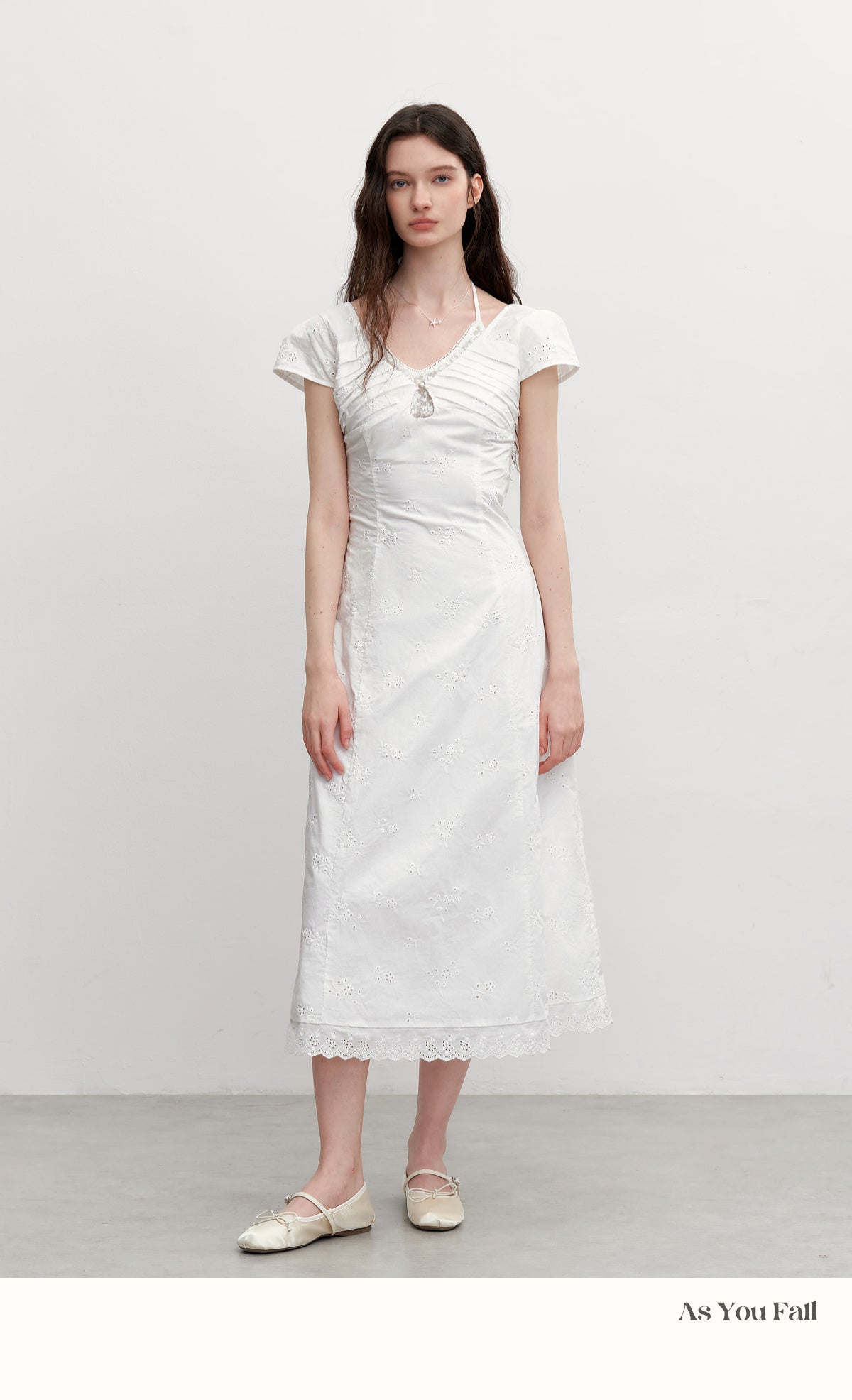 Floral Cotton Embroidered Dress With Pleated Detail