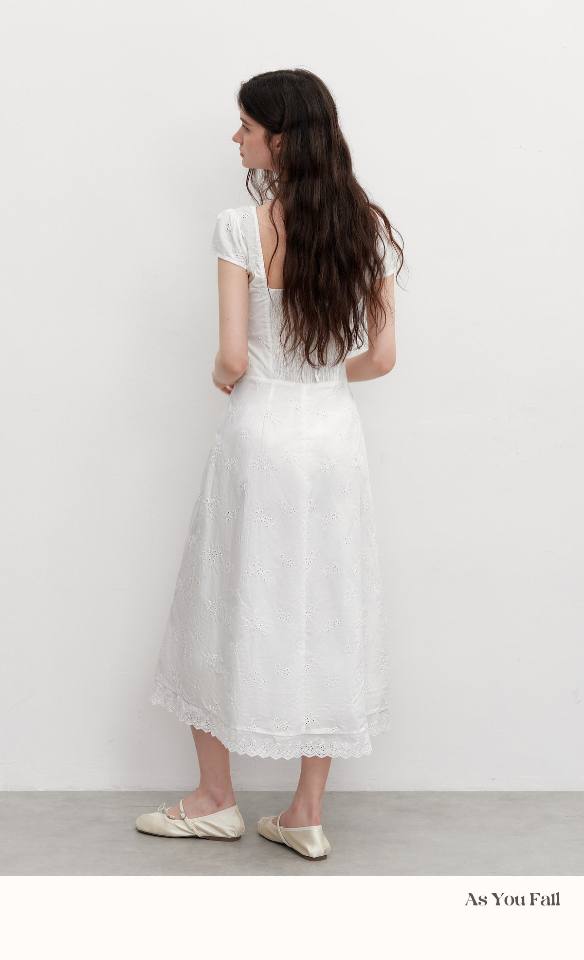 Floral Cotton Embroidered Dress With Pleated Detail