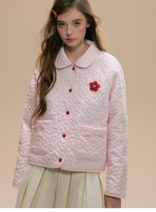 Reversible Quilted Jacket With Floral Design