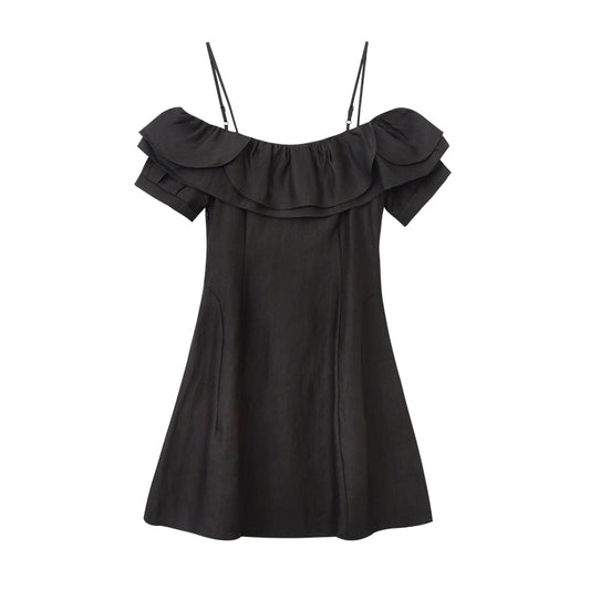 Soft Structured Summer Dress With Ruffled Neckline