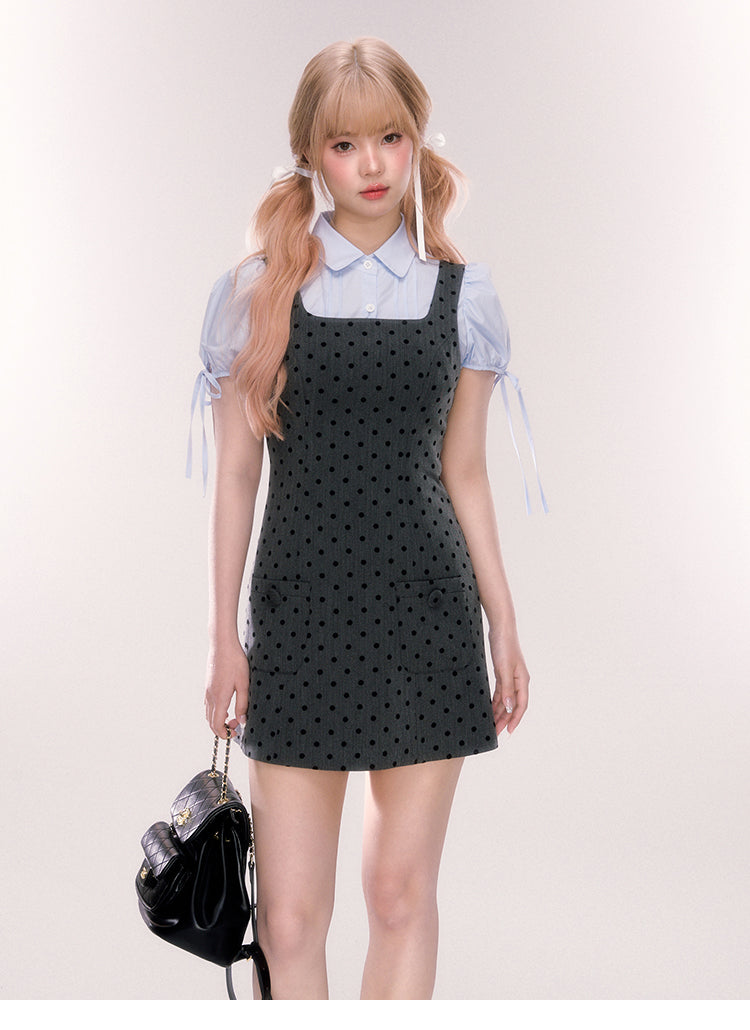 Pintuck Puff-Sleeve Cotton Blouse With Ribbons