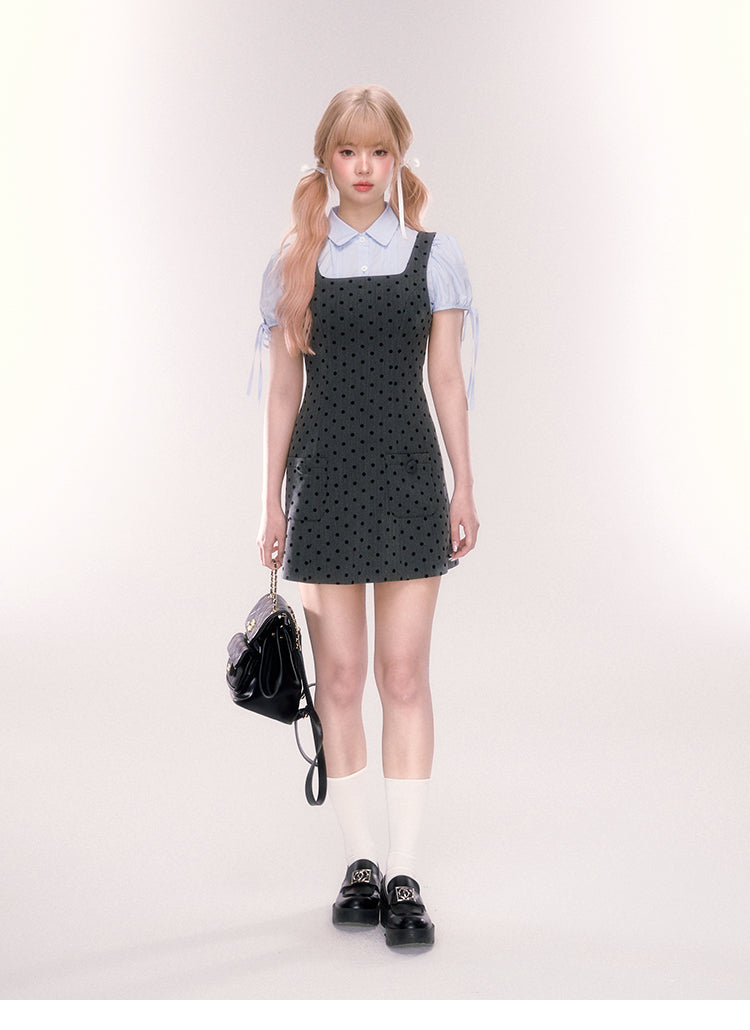Pintuck Puff-Sleeve Cotton Blouse With Ribbons