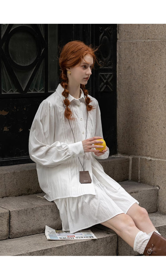 Crinkled Pintuck Blouse With Button Front