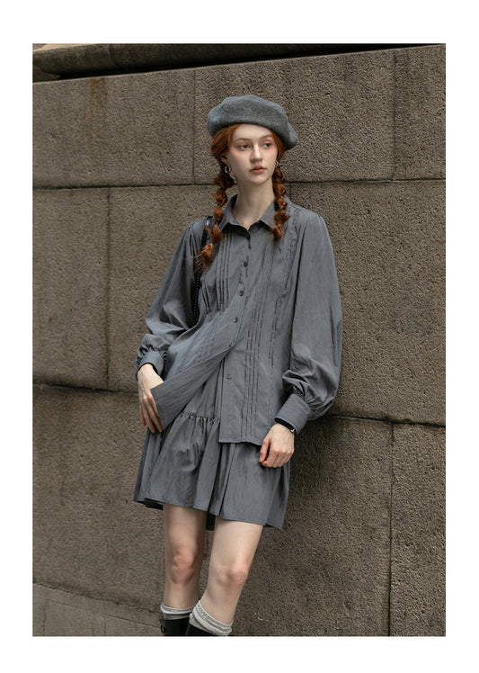 Crinkled Pintuck Blouse With Button Front