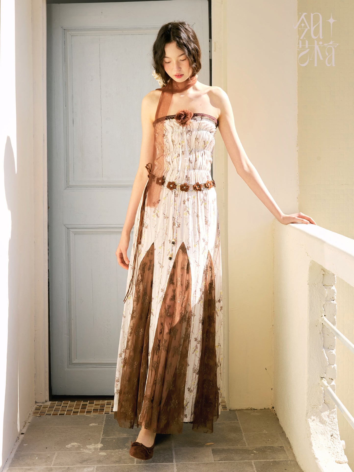 Bohemian Shirred Tube Dress And Matching Flower Belt