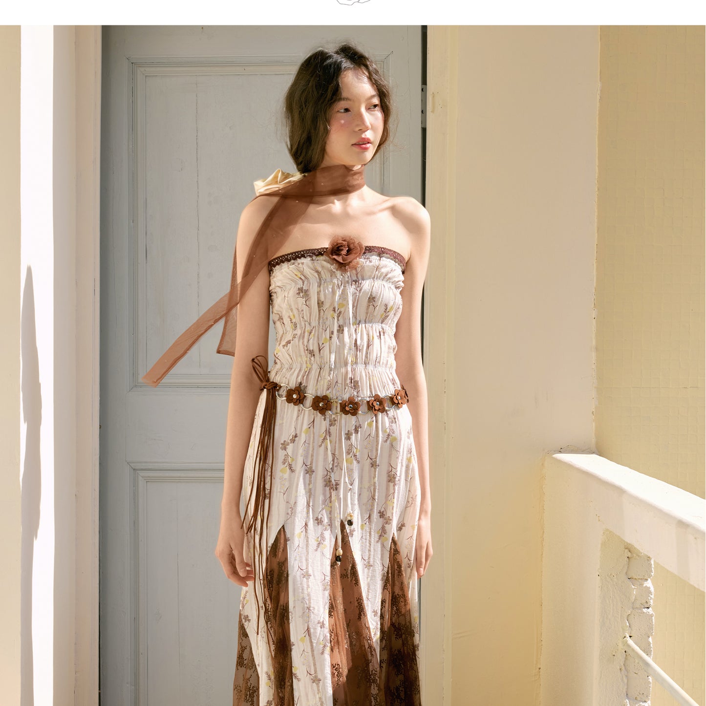 Bohemian Shirred Tube Dress And Matching Flower Belt