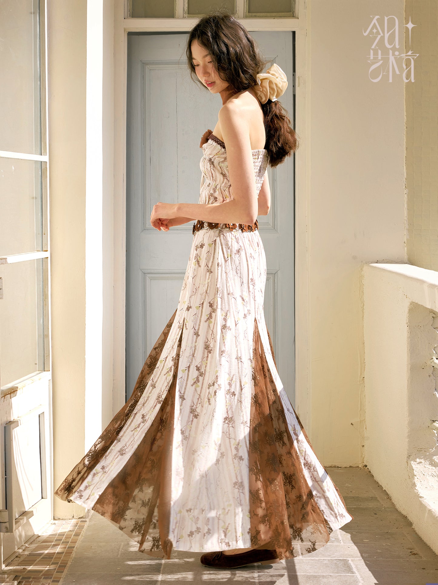 Bohemian Shirred Tube Dress And Matching Flower Belt