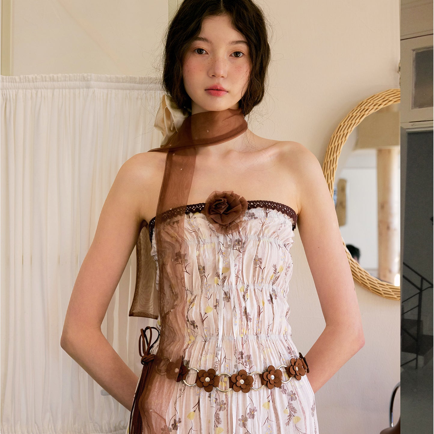 Bohemian Shirred Tube Dress And Matching Flower Belt