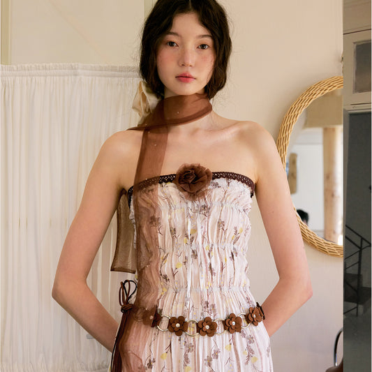 Bohemian Shirred Tube Dress And Matching Flower Belt