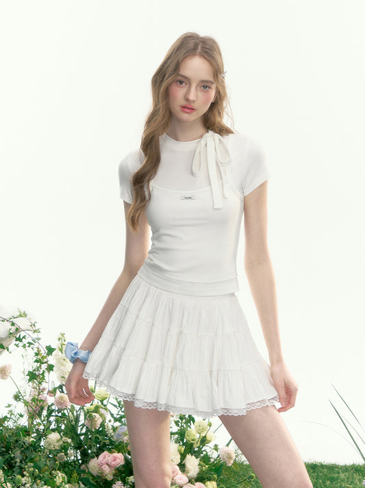 Voluminous Mini Skirt With Lace Trim