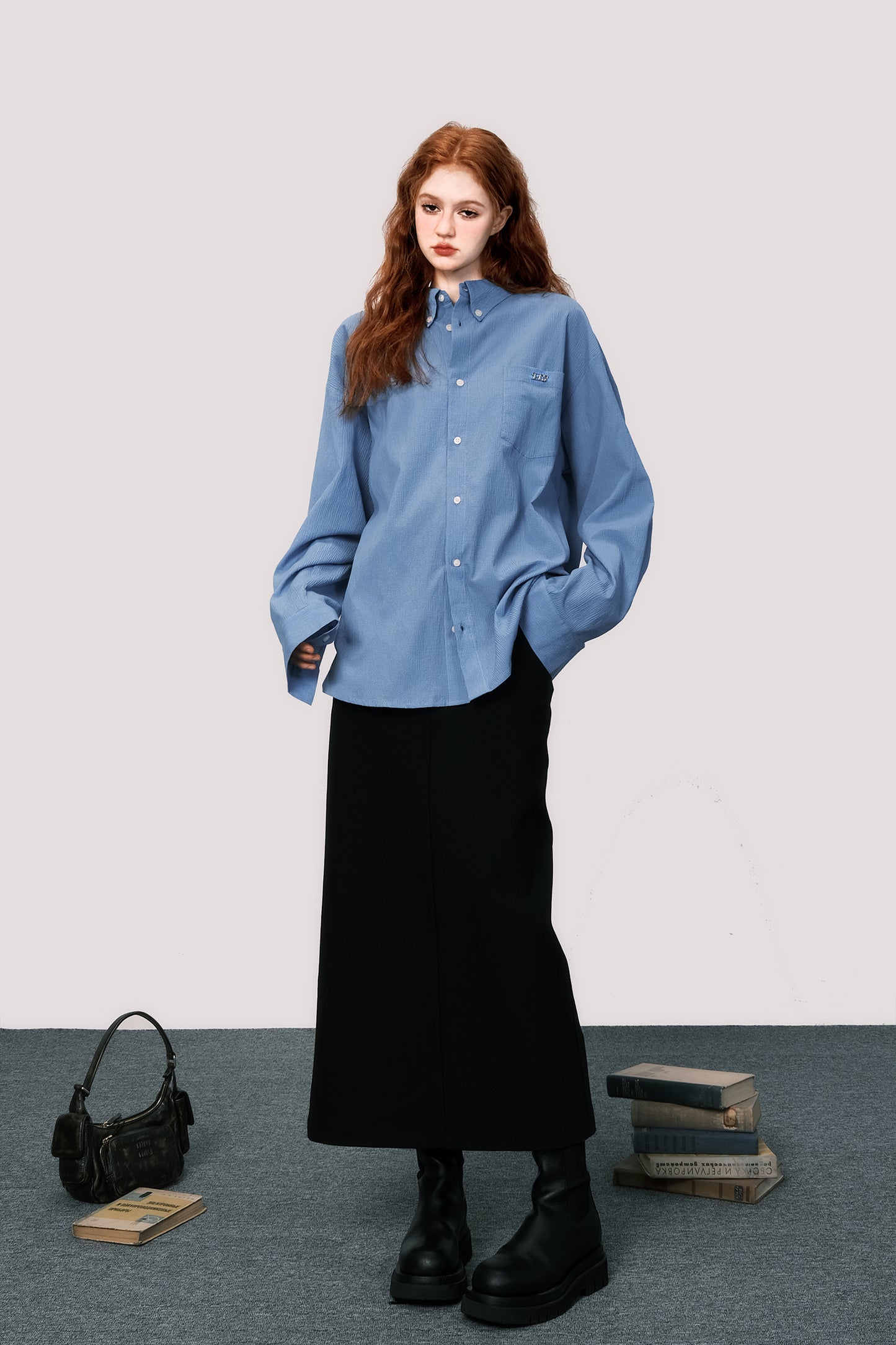 Relaxed Fit Crinkled Cotton Boyfriend Shirt
