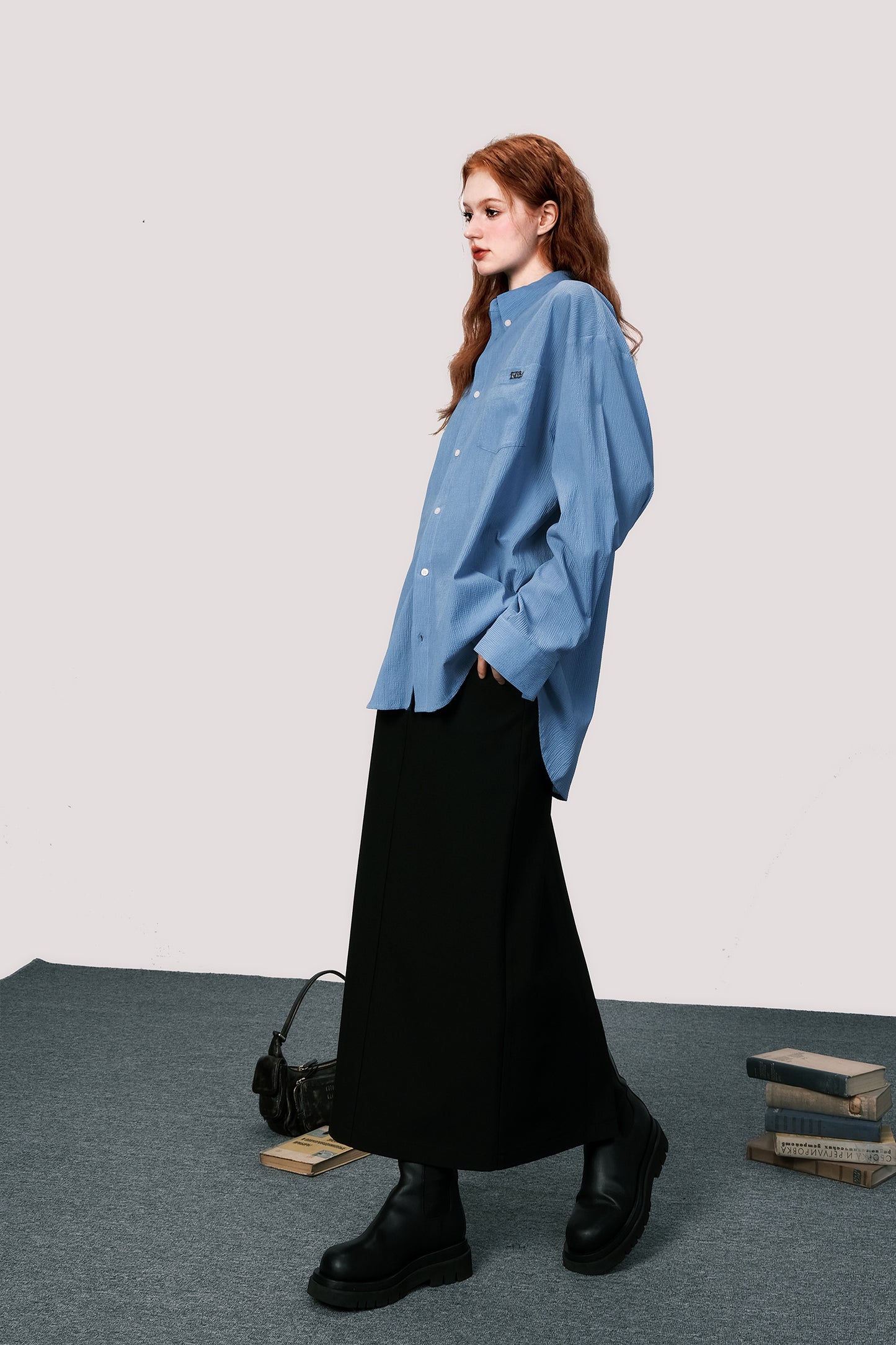 Relaxed Fit Crinkled Cotton Boyfriend Shirt