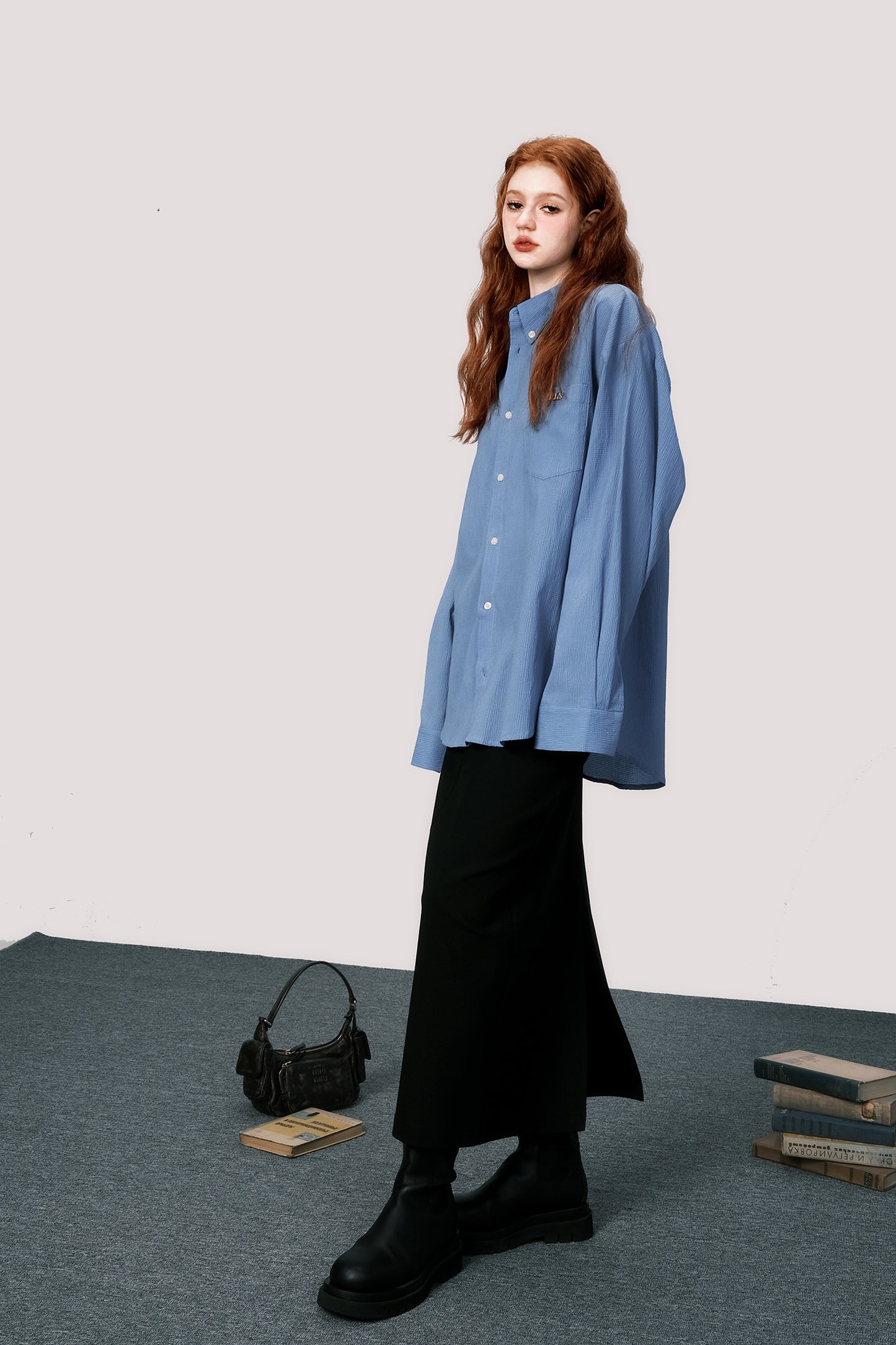 Relaxed Fit Crinkled Cotton Boyfriend Shirt