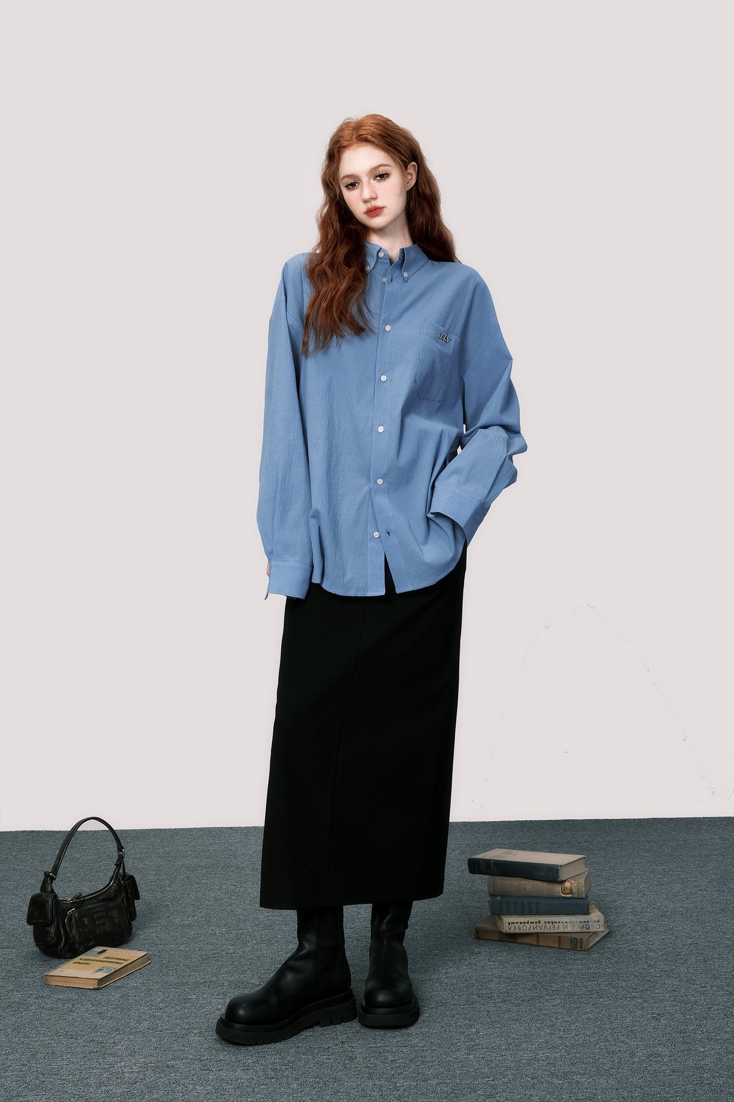 Relaxed Fit Crinkled Cotton Boyfriend Shirt