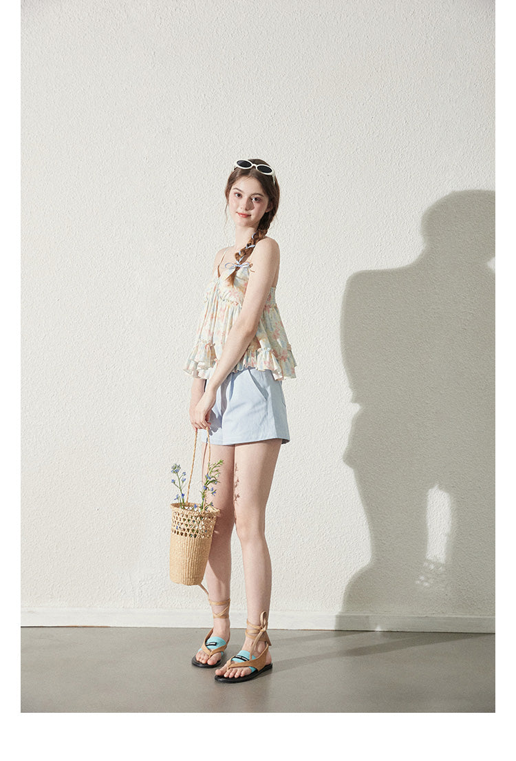 Floral Ruffled V-Neck Cami Top