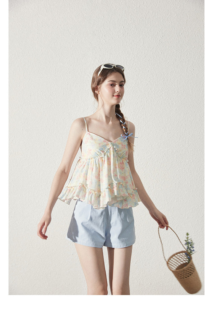 Floral Ruffled V-Neck Cami Top