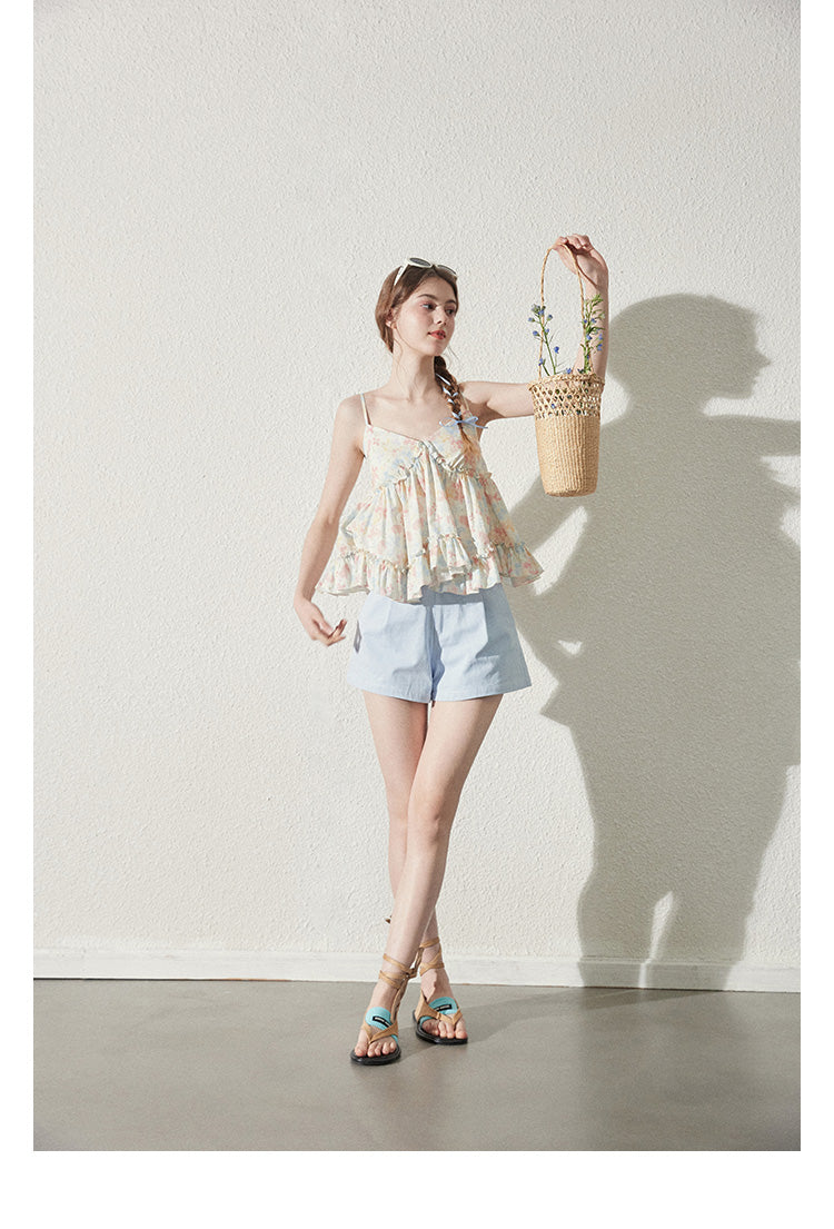 Floral Ruffled V-Neck Cami Top