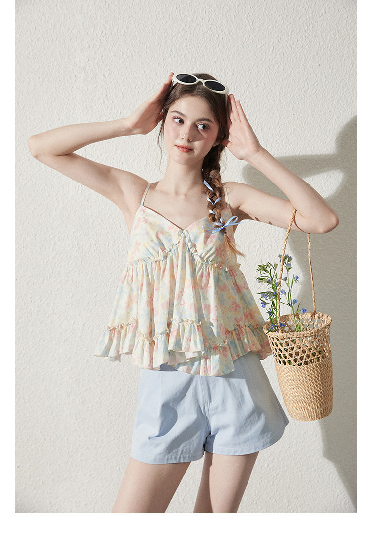 Floral Ruffled V-Neck Cami Top