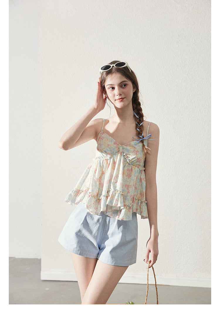 Floral Ruffled V-Neck Cami Top