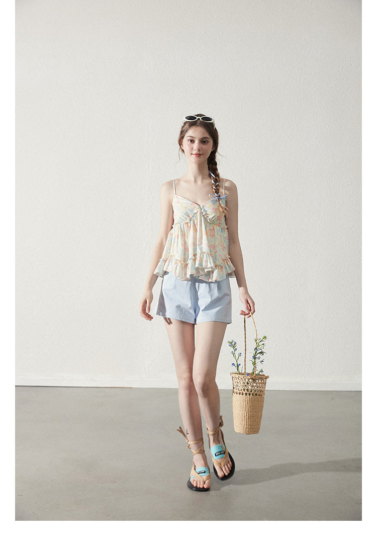Floral Ruffled V-Neck Cami Top